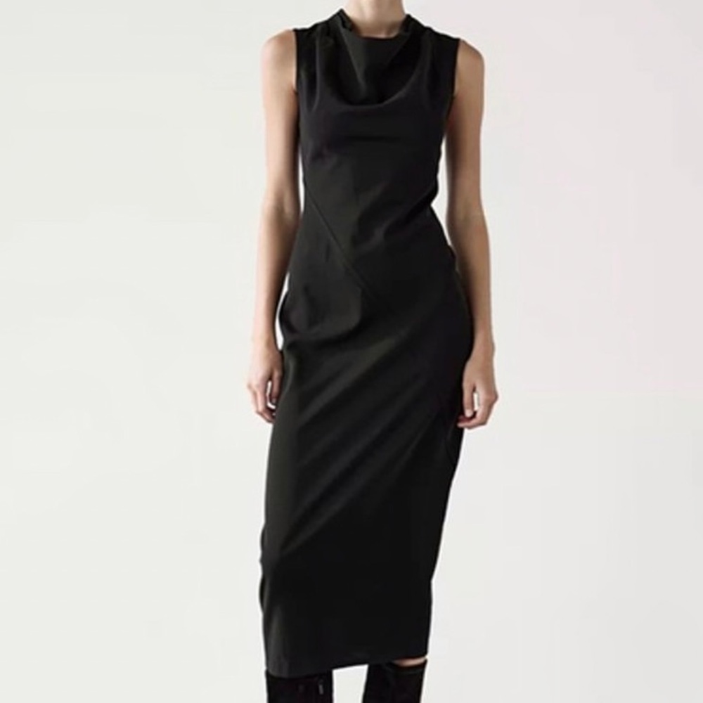 Archival Rick Owens F/W 15 "Sphinx" Mainline Draped Cowl Midi Dress - Picture 2 of 16